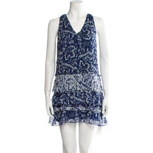 Ramy Brook Blue/White Silk  Ruffle V-Neckline Women's Dress Size Small
